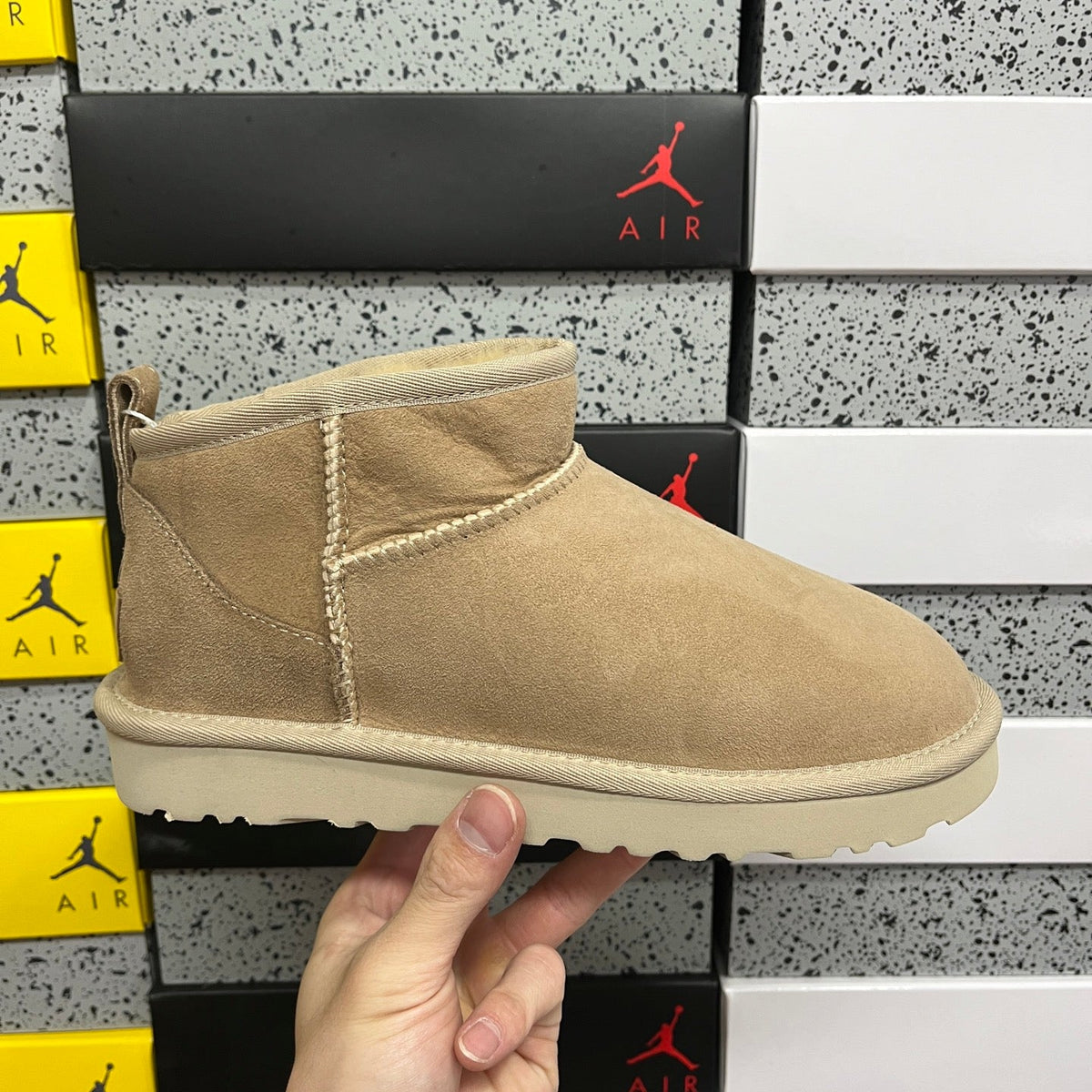 UGG Classic Ultra Mini Platform Women's Boot – Suede Ankle Boot with Cream Shearling Lining, Tonal Pull Loop & Chunky Platform Sole in Sand