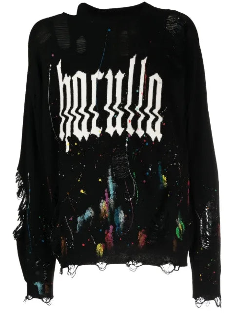 Haculla Glitched distressed logo-print jumper
