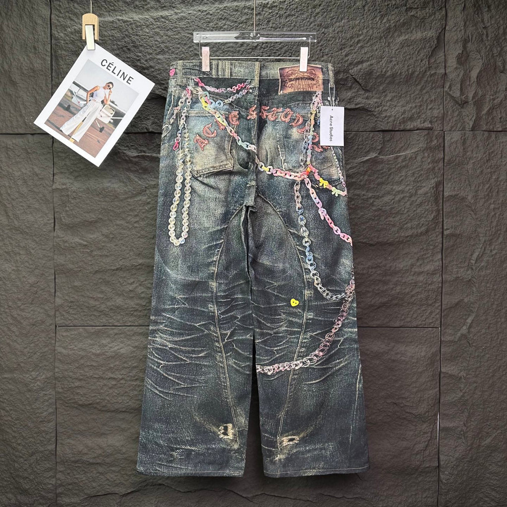 Acne Studios Colorful Chain‑Ornament Wide‑Leg Jeans