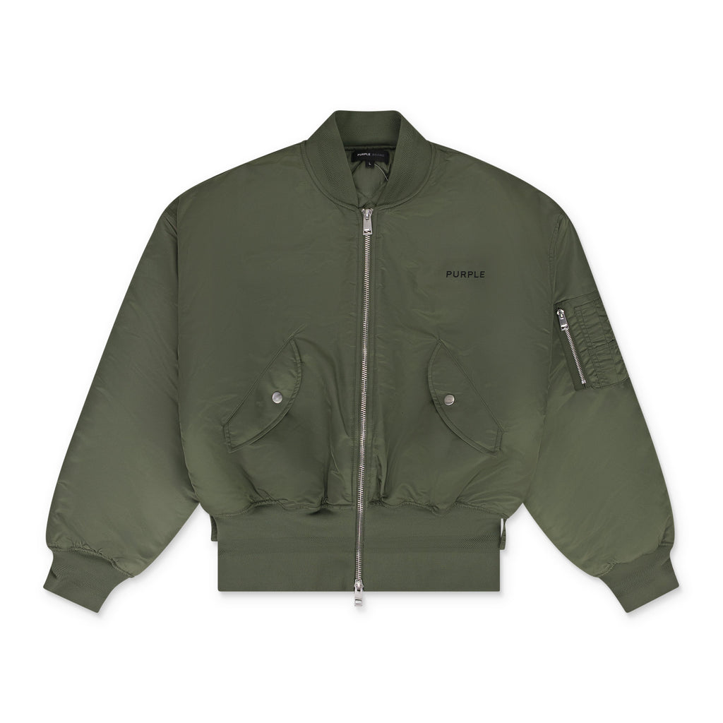 Green Wordmark Satin Front Zip Bomber