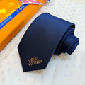 Louis Vuitton Style Men's Embroidered Logo Silk Tie
