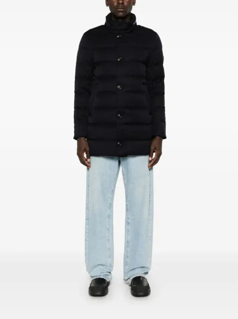 Moncler Vallonpierre hooded wool long down jacket