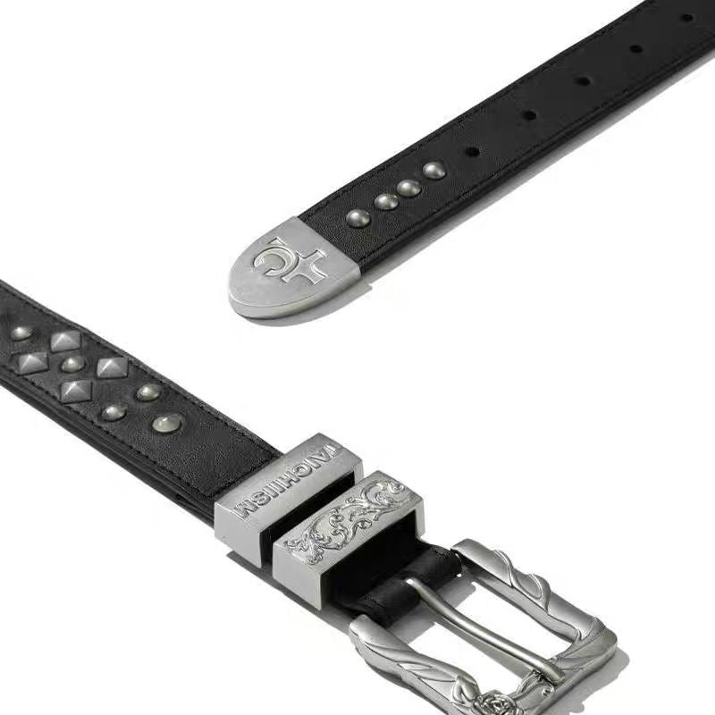 ERD Rivet Rose Cross Embossed Genuine Leather Unisex Belt