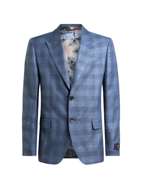 ETRO single-breasted linen-blend jacquard jacket with check motif