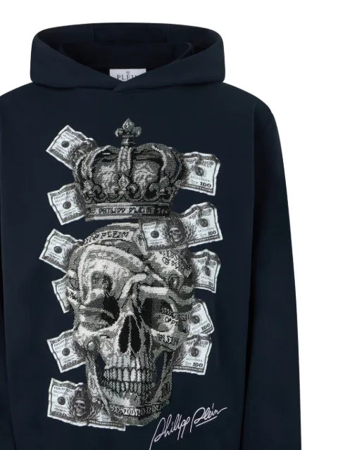 Philipp Plein dollar-print Skull rhinestone-embellished hoodie