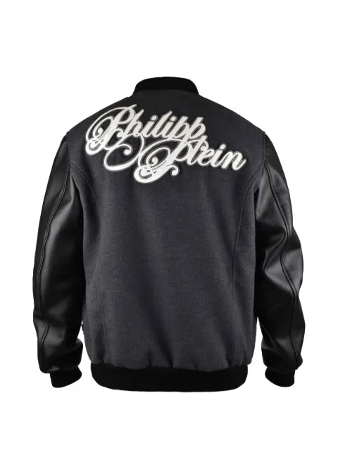 Philipp Plein leather-sleeved logo-print bomber jacket