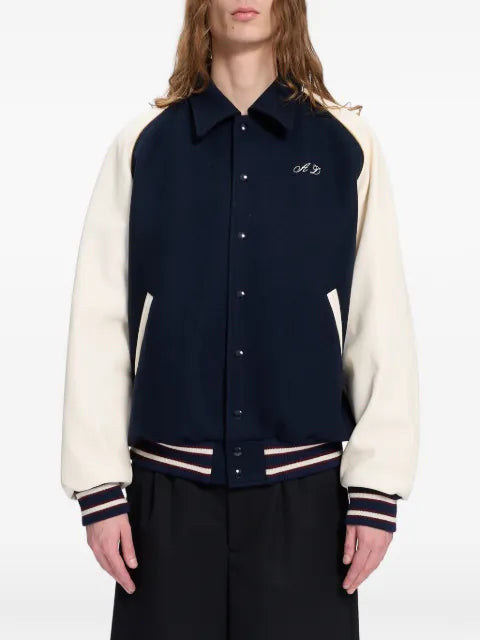 Ann Demeulemeester embroidered-logo panelled bomber jacket