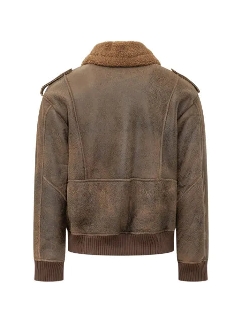 D-FOUR shearling-collar epaulette jacket