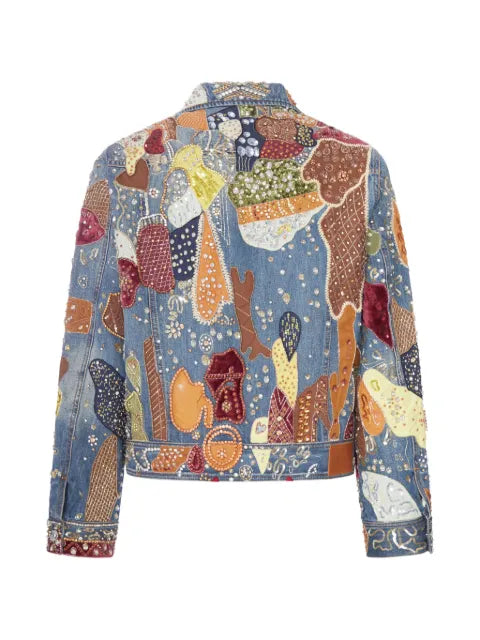 AMIRI embroidered crystal-embellished denim jacket