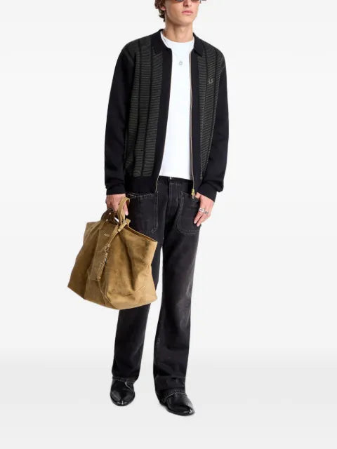 Fred Perry textured-panel zip cardigan