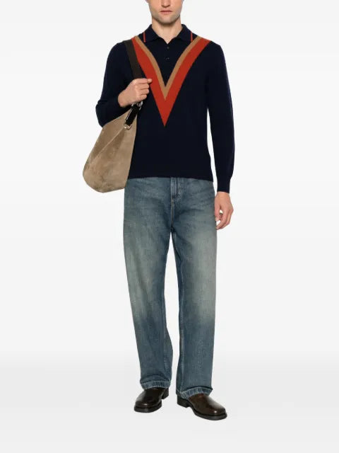 gallia chevron-knit polo sweater