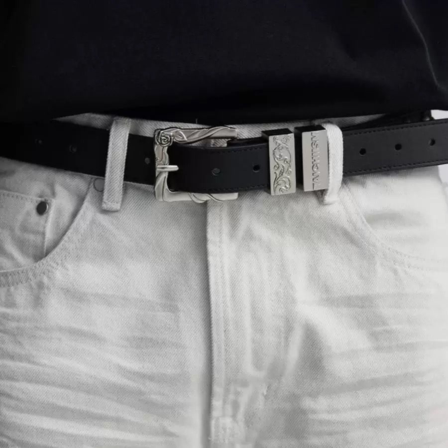 ERD Rivet Rose Cross Embossed Genuine Leather Unisex Belt