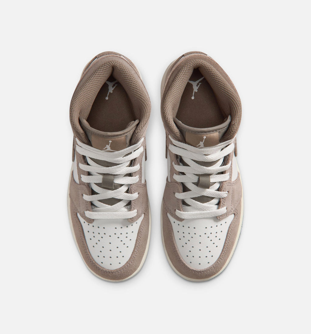 Air Jordan 1 Mid Grade School Shoes - Enigma Stone/Olive Grey/Summit White