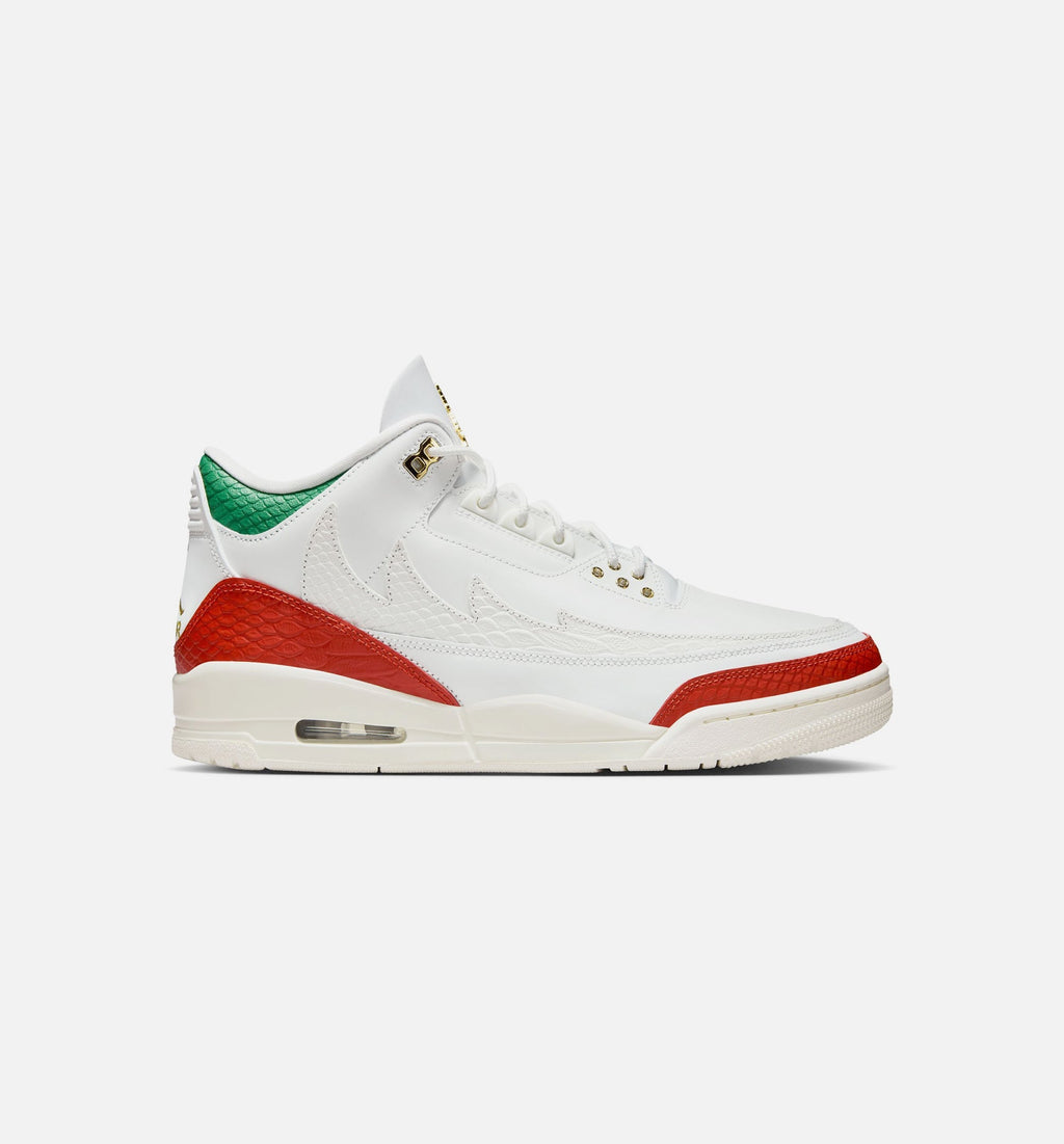Air Jordan 3 Retro El Vuelo Men's Shoes - Summit White Pine Green Dragon Red Metallic Gold