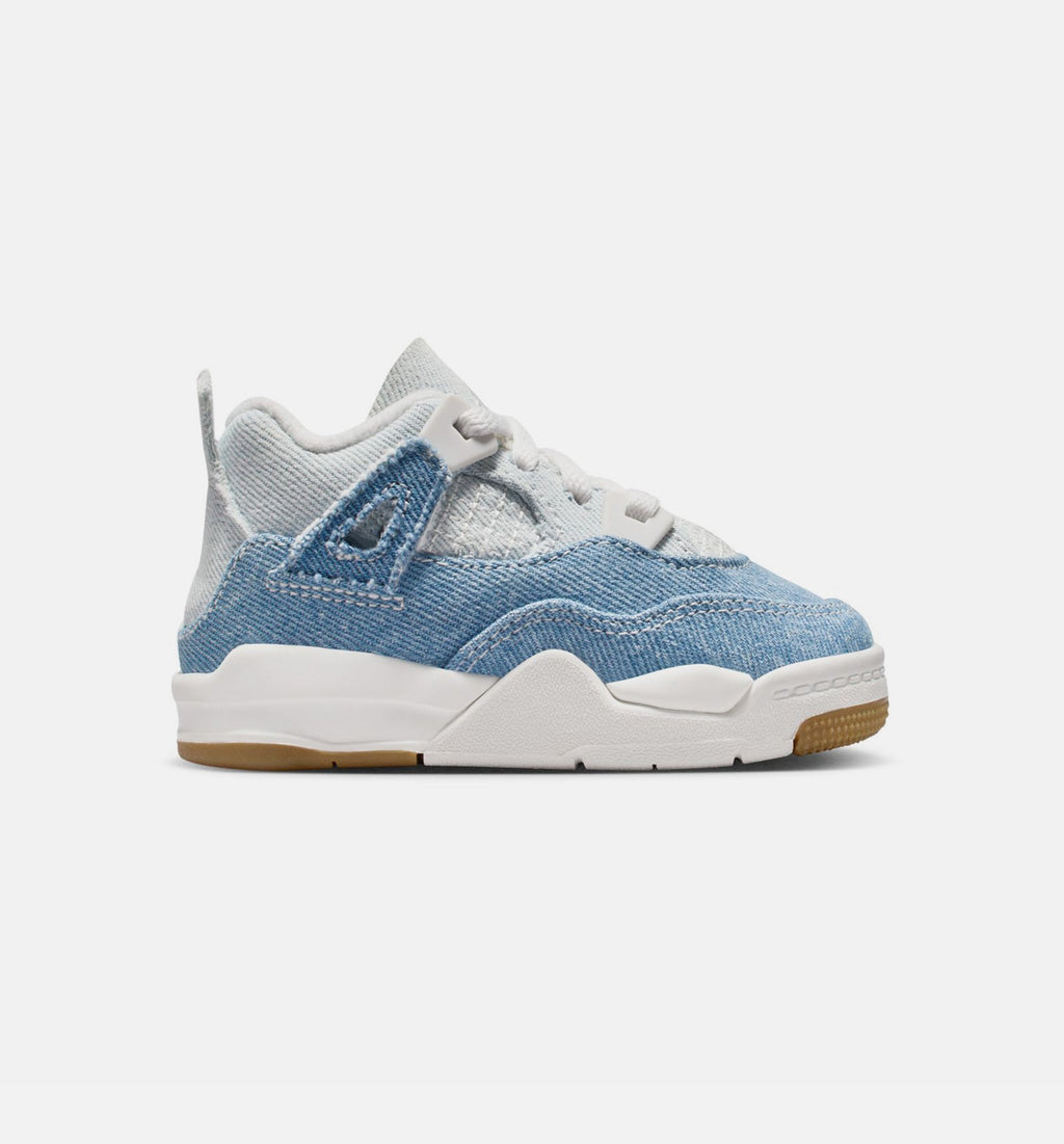 Air Jordan 4 Retro Worn Blue Infant & Toddler Lifestyle Shoes - Sail/Worn Blue/Metallic Gold