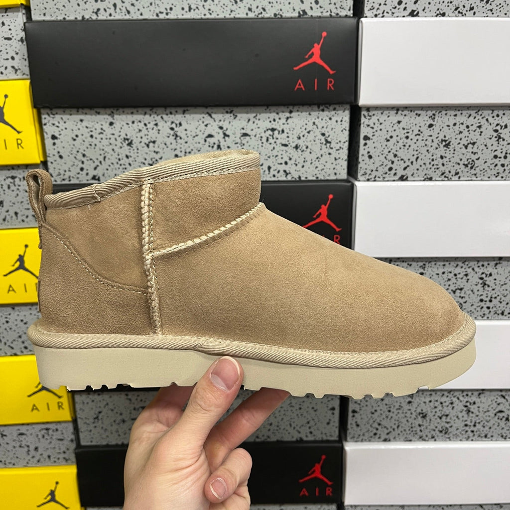 UGG Classic Ultra Mini Platform Women's Boot – Suede Ankle Boot with Cream Shearling Lining, Tonal Pull Loop & Chunky Platform Sole in Sand