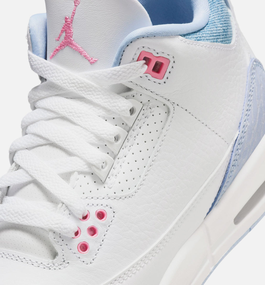 Air Jordan 3 Retro Cobalt Bliss Grade School Sneakers - White / Cobalt Bliss / Football Grey / Pink Glow