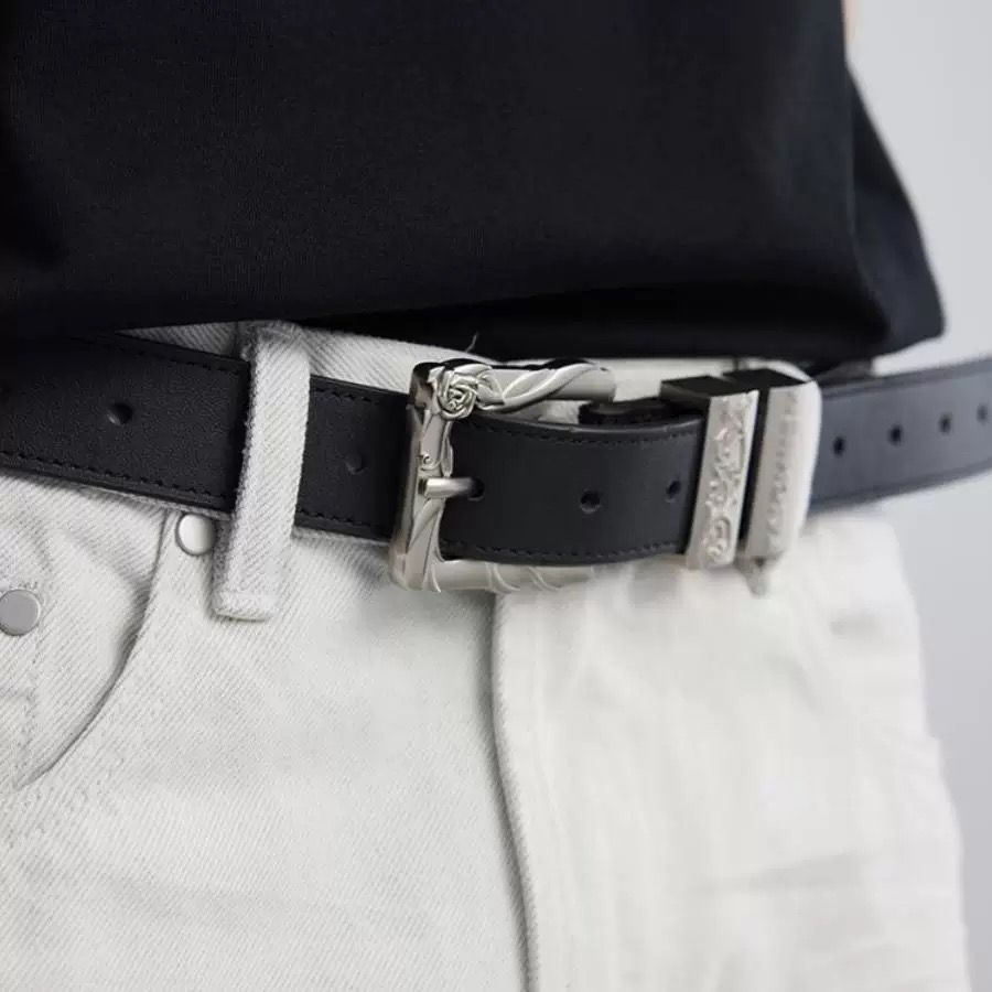 ERD Rivet Rose Cross Embossed Genuine Leather Unisex Belt