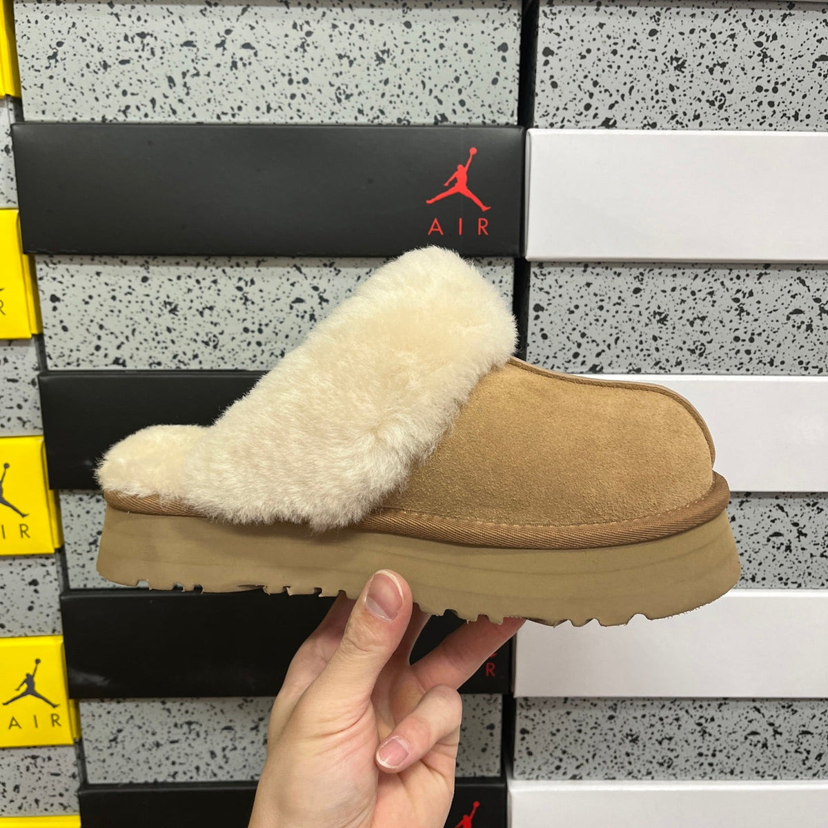 UGG Tazz Platform Slipper – Women's Sherpa-Cuff Suede Mule in Chestnut