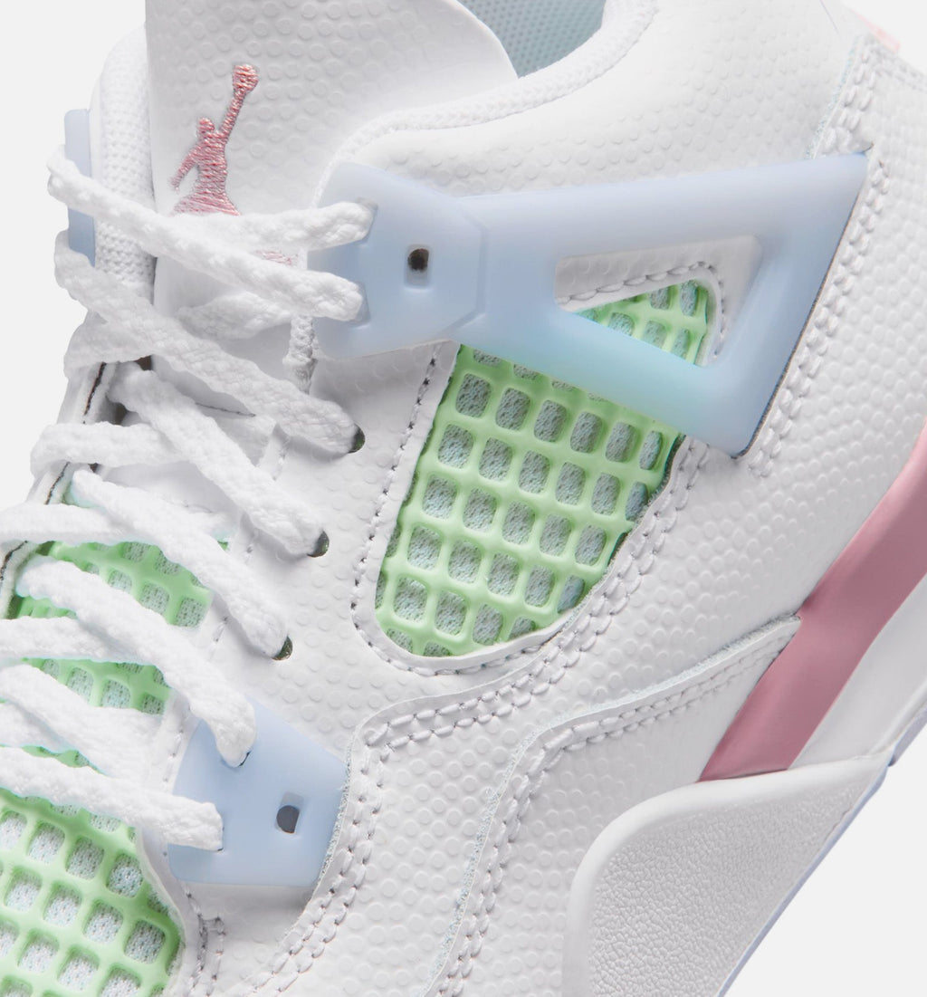 Air Jordan 4 Retro Medium Soft Pink Preschool Lifestyle Shoes - White/Medium Soft Pink/Half Blue