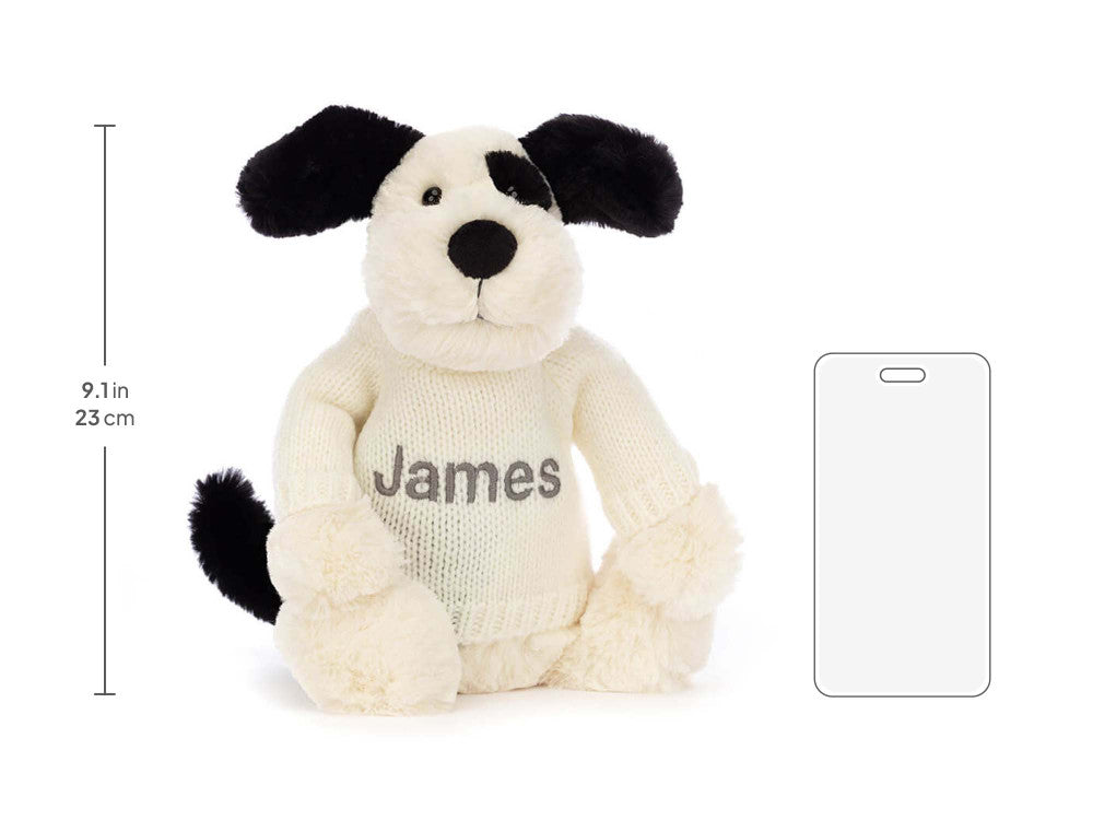 Bashful Black & Cream Puppy with Personalized Cream Jumper