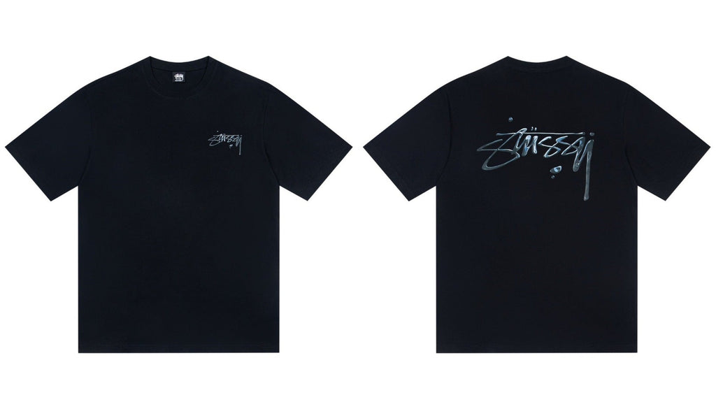 Stussy Drip Script Logo Front And Back Short Sleeve Tee