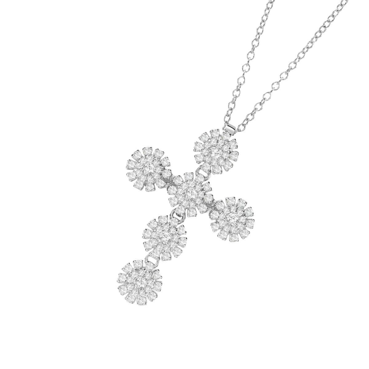 Damiani Style Floral Cubic Zirconia White-Gold-Plated Necklace
