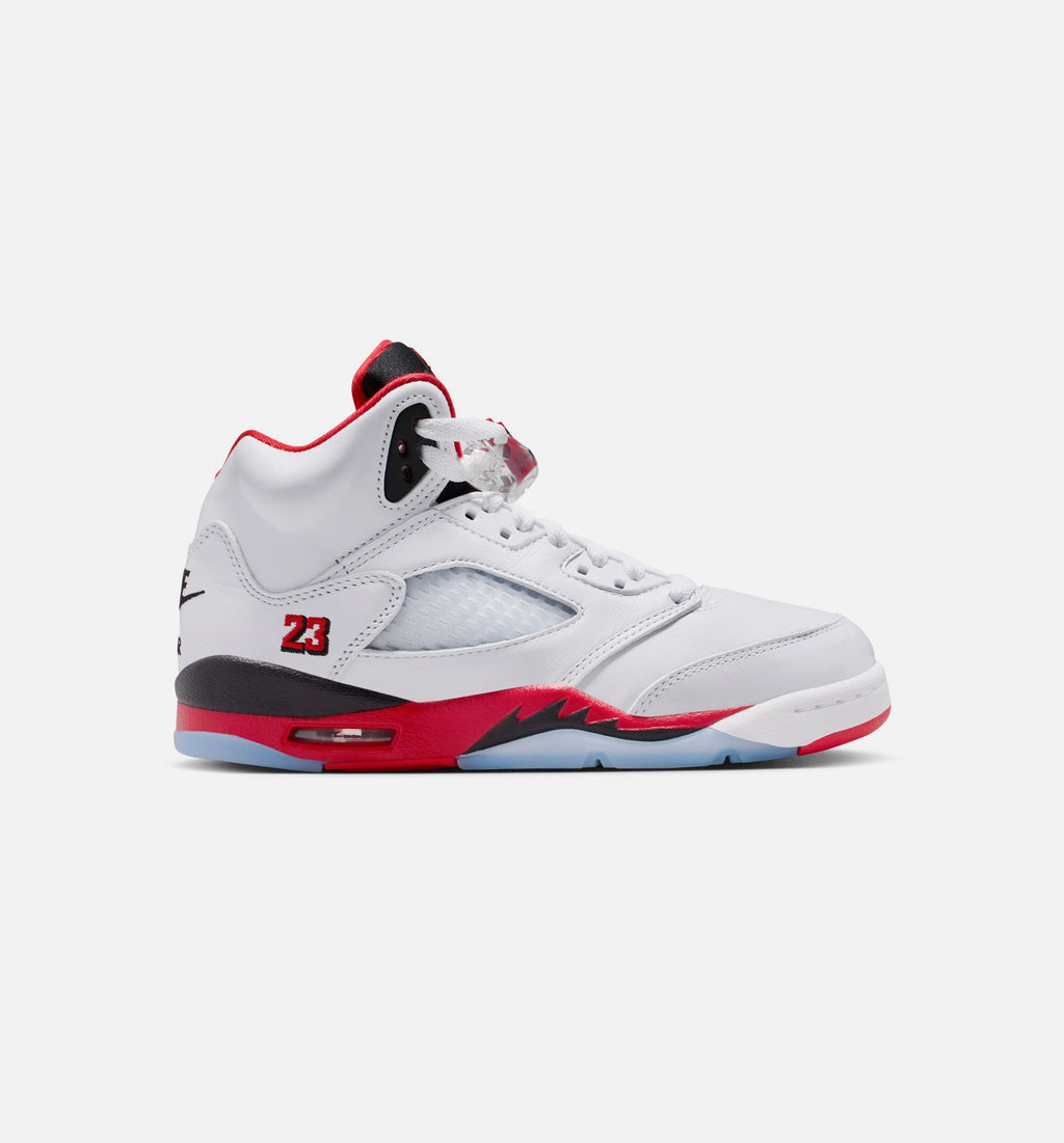 Air Jordan 5 Retro Fire Red | Grade School Lifestyle Shoe | White/Fire Red/Black