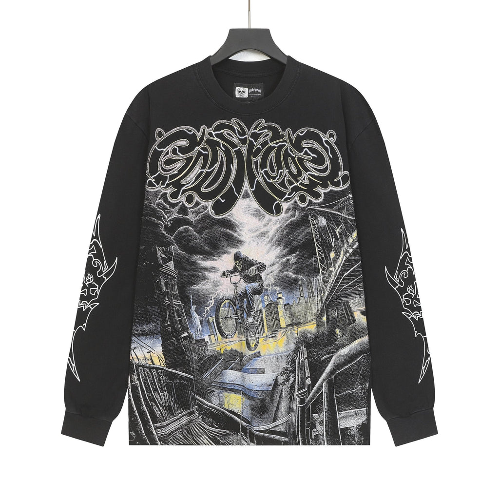 Godspeed Washed Black Rock Graphic Long-Sleeve T-Shirt