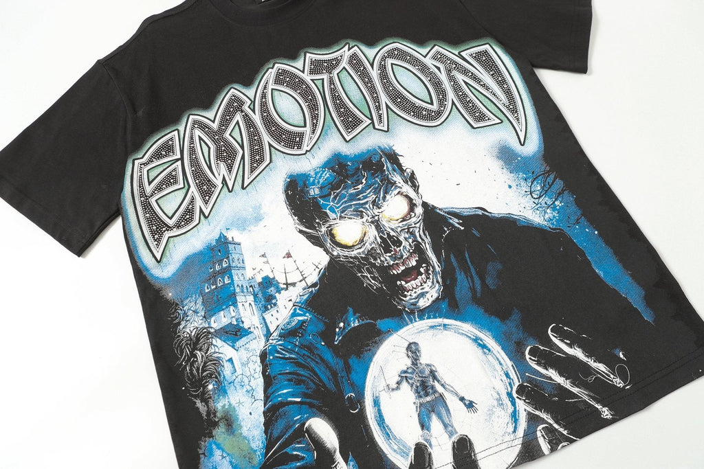 MIXED EMOTION Rhinestone Graphic T-Shirt