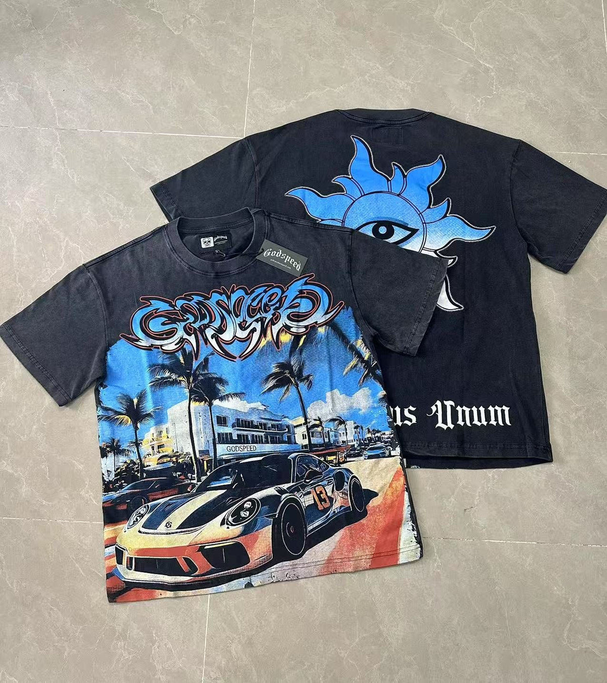 Godspeed Washed Black Car & Sun-Eye Graphic T-Shirt