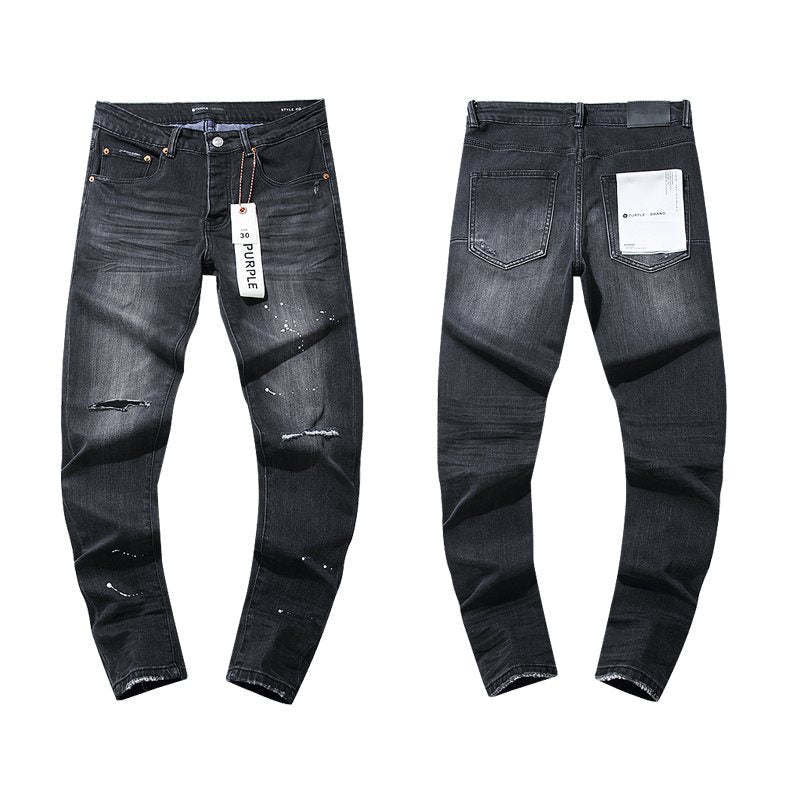 Purple Brand Black Distressed Paint-Splatter Jeans