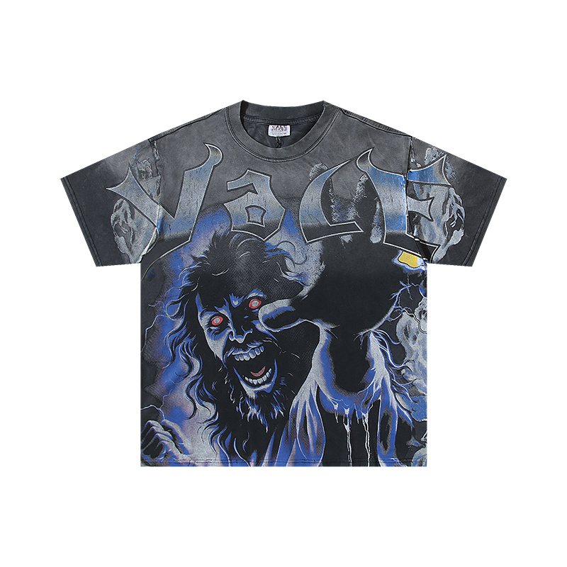 VALE USA Washed Horror Ghost Graphic T-Shirt