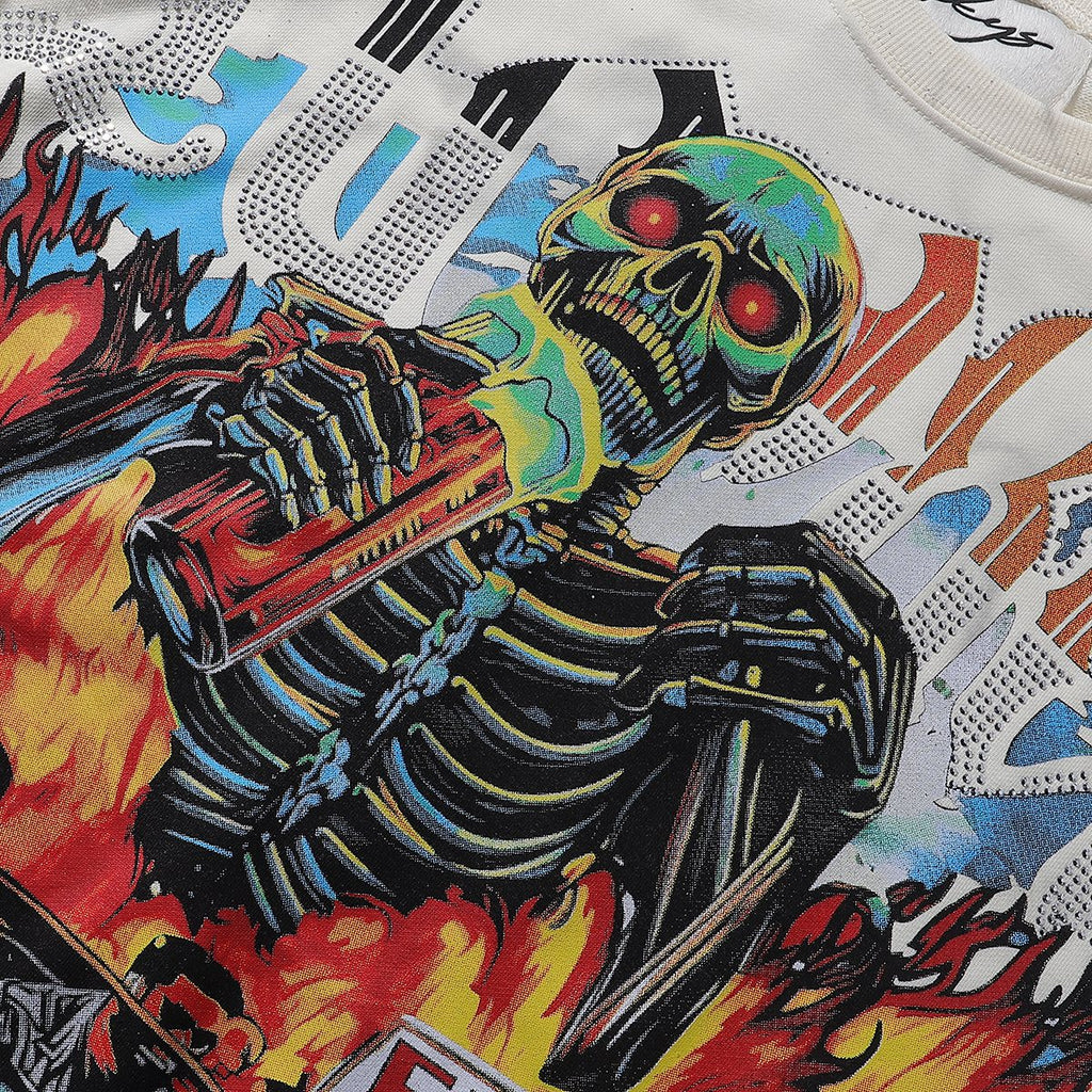 BKYS Revival Rhinestone Skeleton Car Cropped T-Shirt