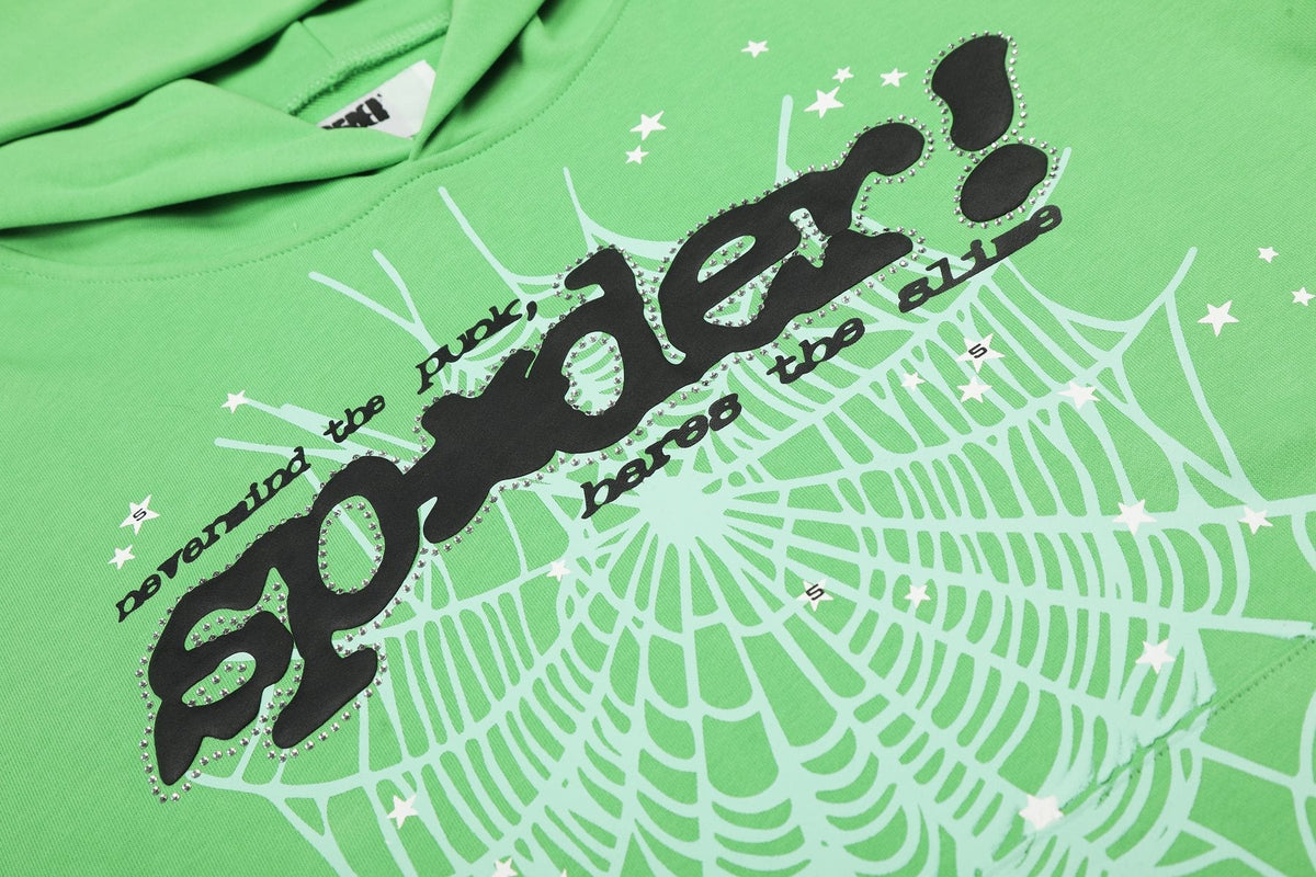 Sp5der Green Web Graphic Hoodie & Pants Matching Set