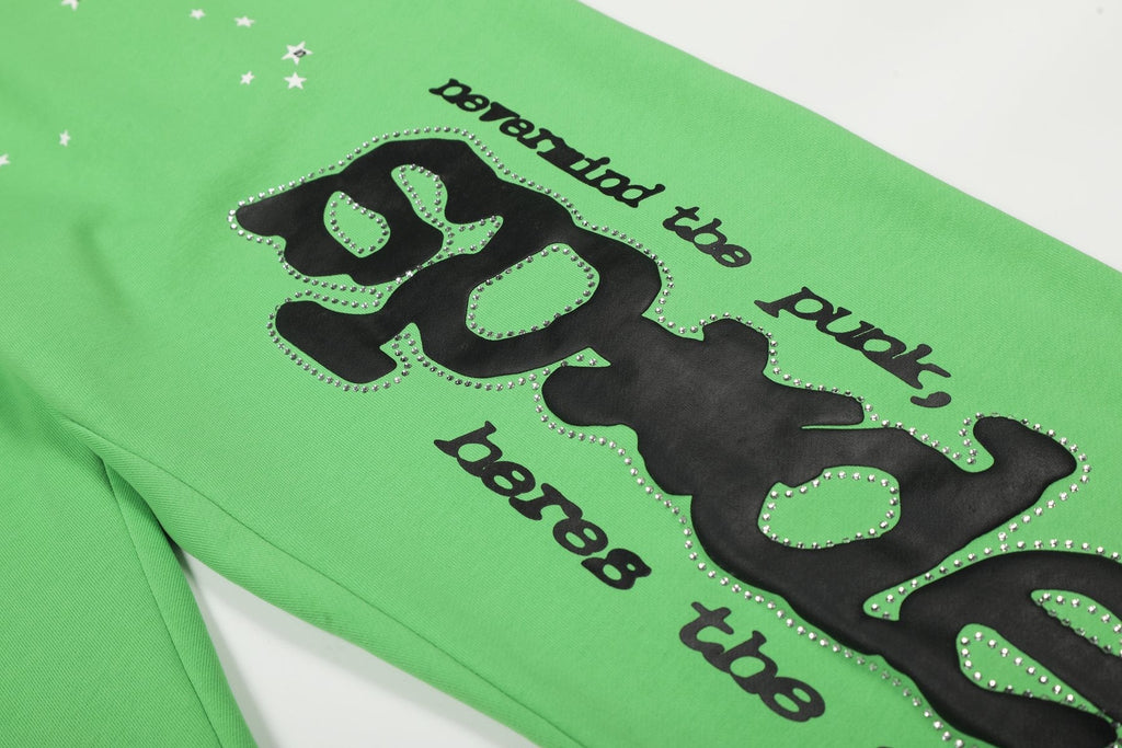 Sp5der Green Web Graphic Hoodie & Pants Matching Set