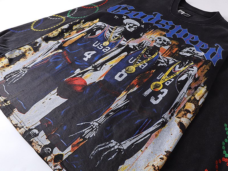Godspeed Washed Black Graphic Long-Sleeve T-Shirt