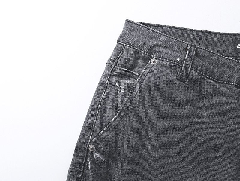 Purple Brand Charcoal Gray Paint-Splatter Cargo Jeans