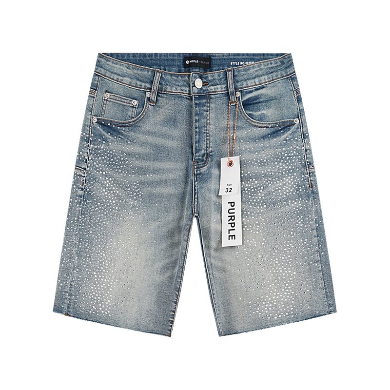 Purple Brand Rhinestone Light Blue Denim Shorts