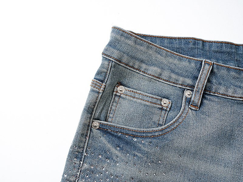 Purple Brand Rhinestone Light Blue Denim Shorts