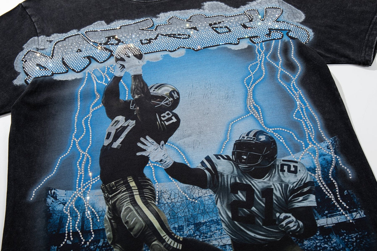 MAJESTIK Blue Football Graphic T-Shirt