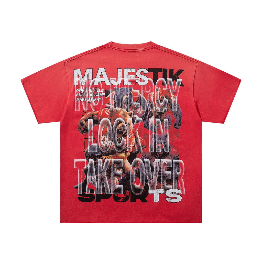 MAJESTIK Red Rhinestone Sports Graphic T-Shirt
