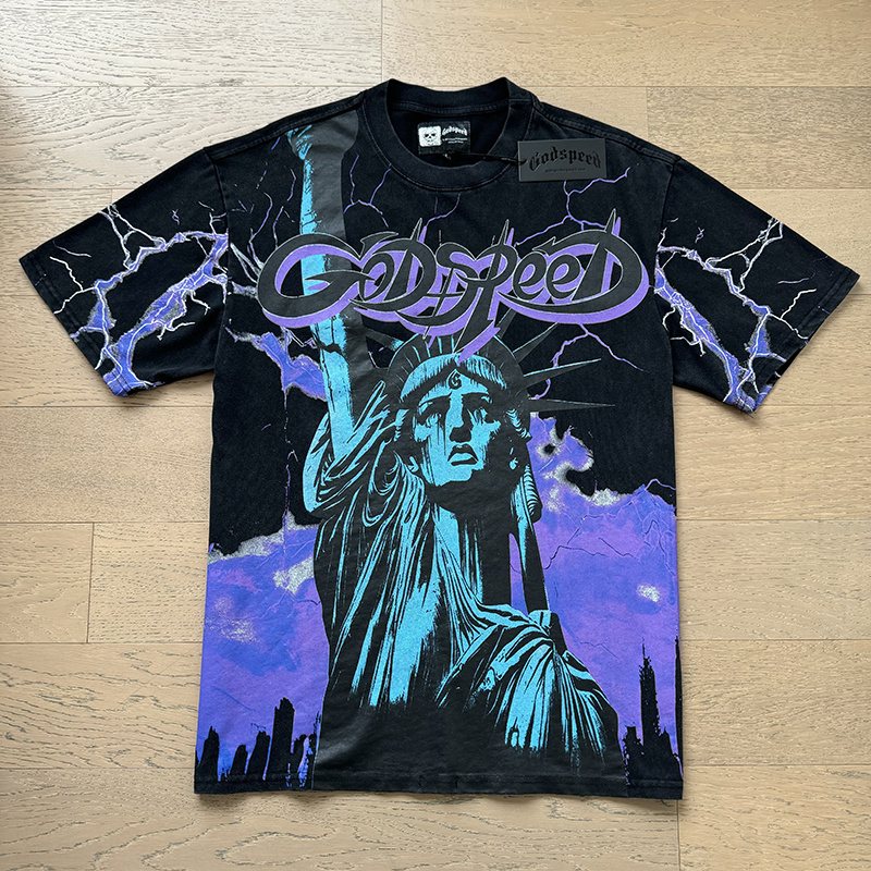 Godspeed Statue and Lightning Graphic T-Shirt
