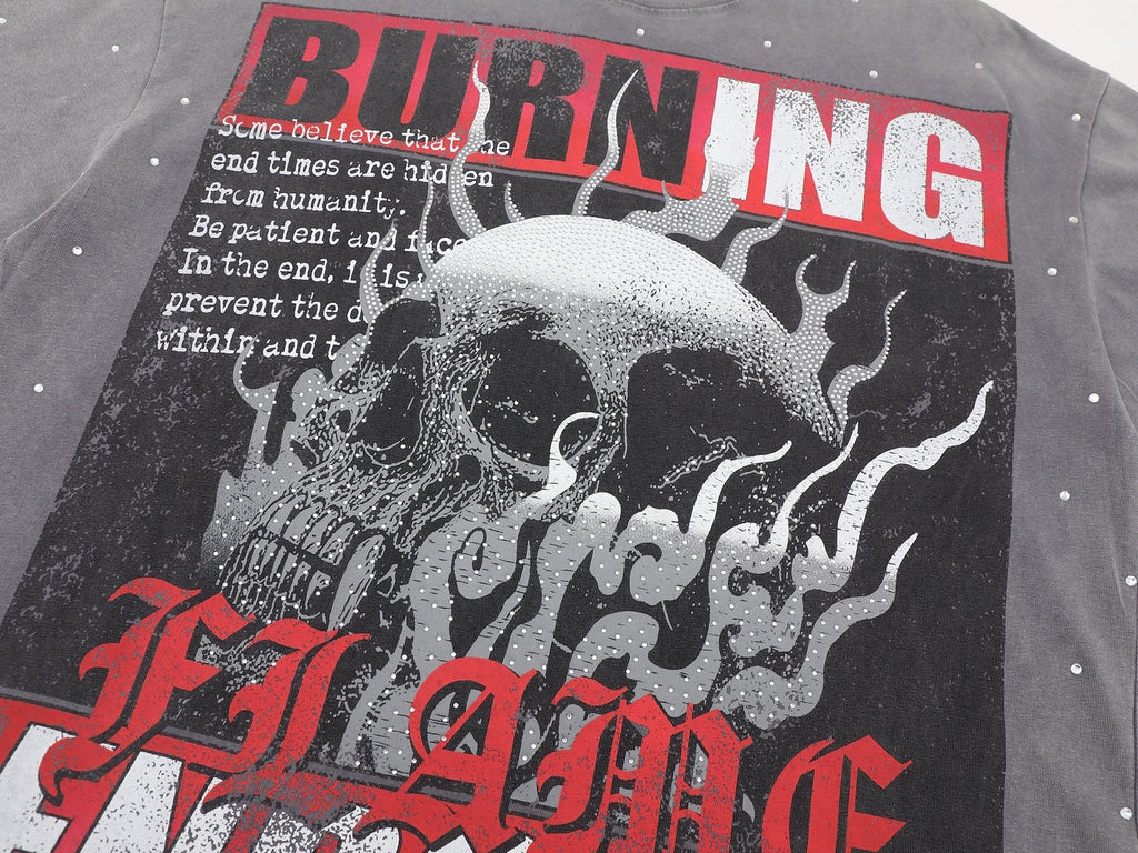 FIRST ROW Burning Flames Cropped Graphic T-Shirt