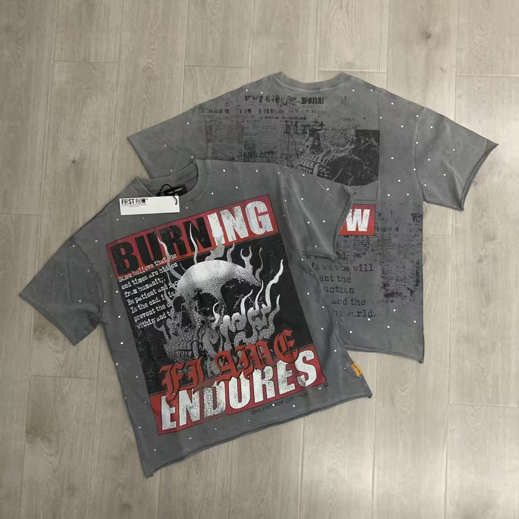 FIRST ROW Burning Flames Cropped Graphic T-Shirt