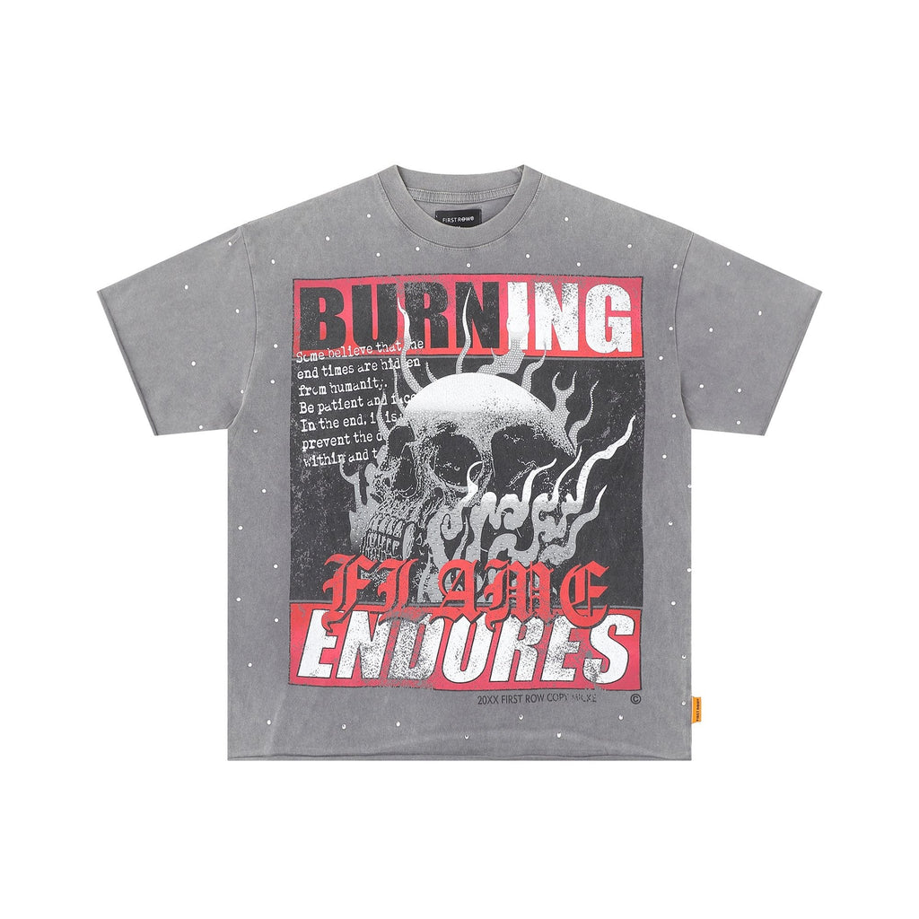 FIRST ROW Burning Flames Cropped Graphic T-Shirt