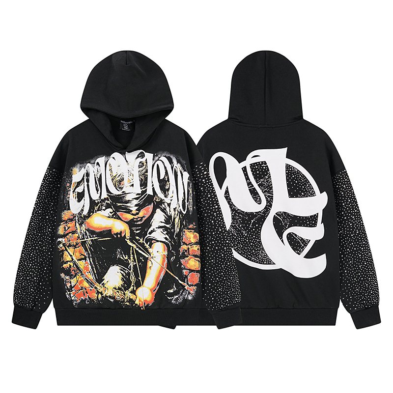 MIXED EMOTION Rhinestone Sleeve Graphic Hoodie