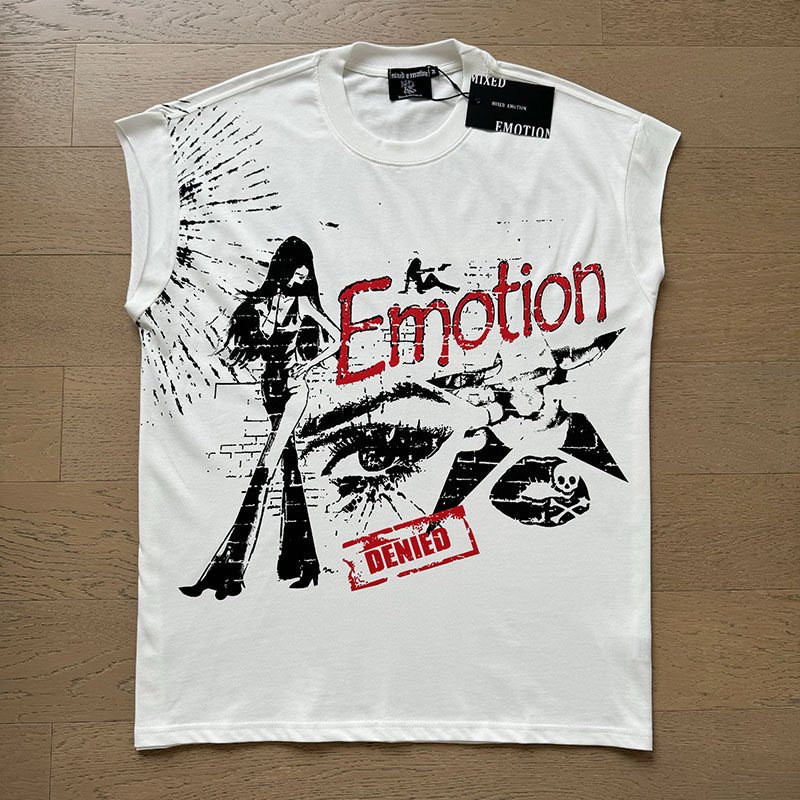 MIXED EMOTION Rhinestone Graphic Sleeveless T-Shirt