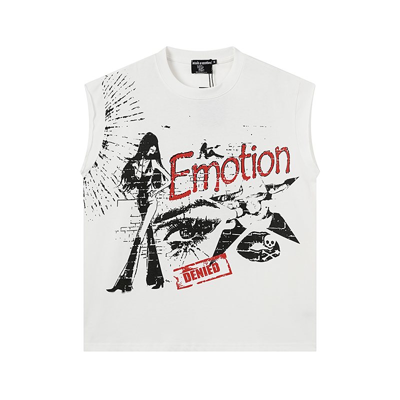 MIXED EMOTION Rhinestone Graphic Sleeveless T-Shirt