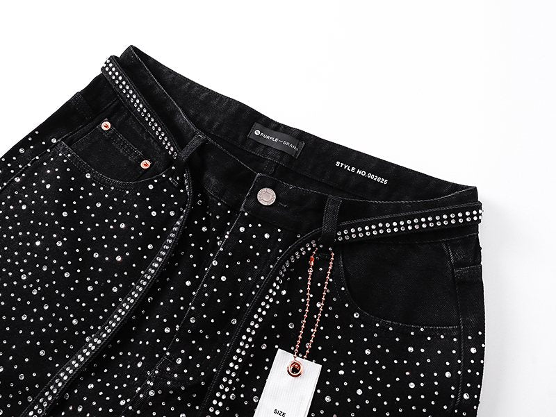 Purple Brand Rhinestone Denim Shorts